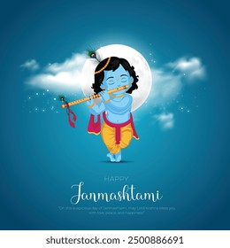 Feliz Khrishna Janmashtami y dahi handi festival hindú de feliz shree señor krishna dios nacido con texto janmashtami y fondo de gradiente. diseño de Ilustración vectorial abstracto.