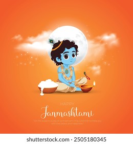 Happy Khrishna Janmashtami and dahi handi Hindu festival of happy shree lord krishna god born with janmashtami text and gradient background. abstract vector illustration design.