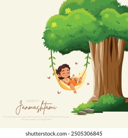 Happy Khrishna Janmashtami and dahi handi Hindu festival of happy shree lord krishna god born with janmashtami text and gradient background. abstract vector illustration design.