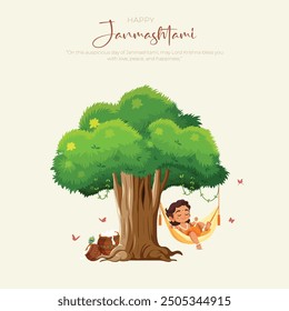 Happy Khrishna Janmashtami and dahi handi Hindu festival of happy shree lord krishna god born with janmashtami text and gradient background. abstract vector illustration design.