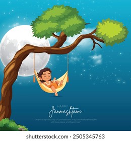 Happy Khrishna Janmashtami and dahi handi Hindu festival of happy shree lord krishna god born with janmashtami text and gradient background. abstract vector illustration design.