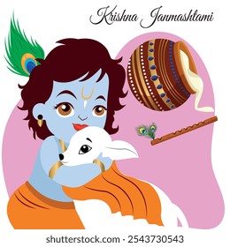 Happy Khrishna Janmashtami and dahi handi Hindu festival of happy shree lord krishna god born with janmashtami text and Pink background. abstract vector illustration design