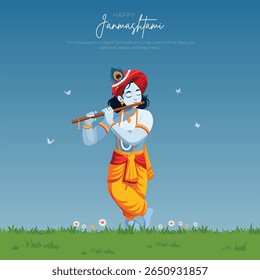 Happy Khrishna Janmashtami Dahi handi Hindu festival Post, lord krishna  birthday with gradient background.vector illustration design.