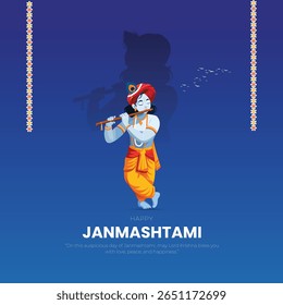 Happy Khrishna Janmashtami and dahi handi Hindu festival of happy shree lord krishna god born with janmashtami text and gradient background. abstract vector illustration design.