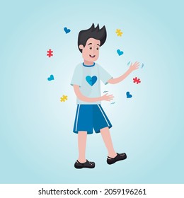 HAPPY KID WITH AUTISM ,VECTOR ILLUSTRATION. CONCEPT OF AUTISM AWARENESS