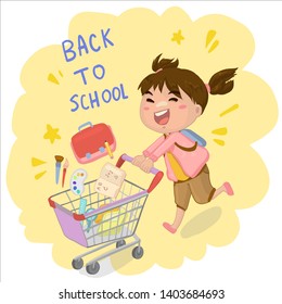 Happy kid with back to school shopping.