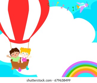 Happy kid in the balloon, colorful vector. Ready for your message.
Blank template for advertising brochure.
Primary education illustration design.