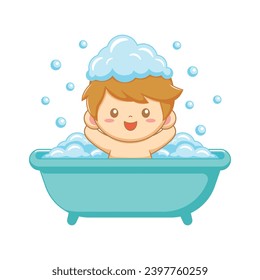 Niño feliz en la bañera