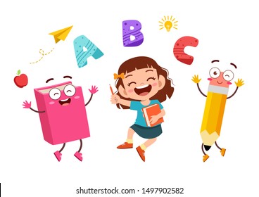 Happy kid with book. Studying and knowledge concept
