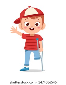 happy kid boy handicap vector