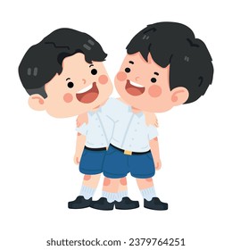 Happy Kid boy hugging and smiling