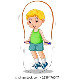 niño feliz juega a saltar la cuerda. Niño saltando cuerda sola ilustración. Niño saltando cuerda sola ilustración. Niño saltando la cuerda