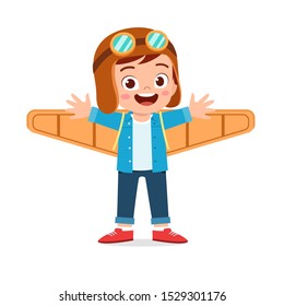 happy kid boy play toy plane cardboard