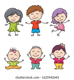 Happy kid cartoon doodle vector collection. various style with colorful line design