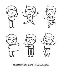 Happy kid cartoon doodle vector collection. various style outline design
