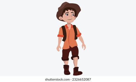 Happy kid cartoon vector illustration, walking happily thinking about something, jolly 