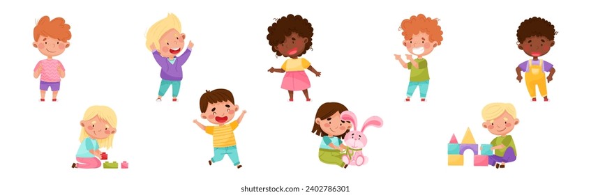 Happy Kid Character Engaged in Different Activity Vector Set