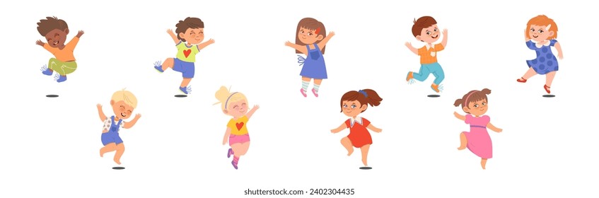 Happy Kid Character Jumping with Joy Vector Set