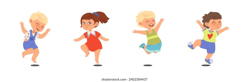Happy Kid Character Jumping with Joy Vector Set