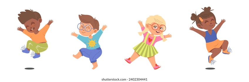 Happy Kid Character Jumping with Joy Vector Set