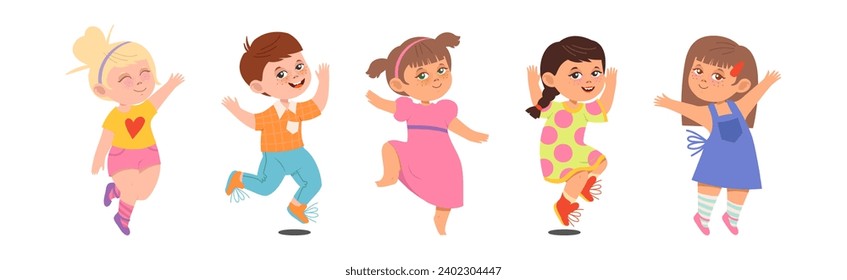 Happy Kid Character Jumping with Joy Vector Set