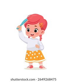 happy kid combing hair for daily personal care  cartoon vector illustration