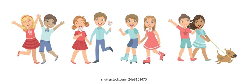 Happy Kid Couple Character in Love Feel Passion Vector Set