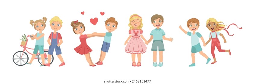 Happy Kid Couple Character in Love Feel Passion Vector Set