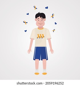 HAPPY KID WITH DOWN SYNDROME VECTOR ILLUSTRATION