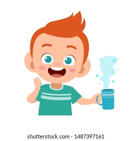 happy kid drink milk vector illustration