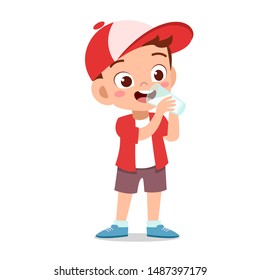 happy kid drink milk vector illustration