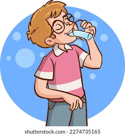 happy kid drink water vector illustration