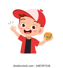 happy kid eat vector illustration