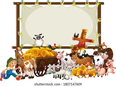 Happy kid at farm banner illustration