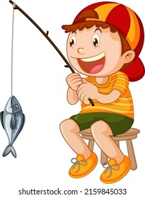 Happy Kid Fishing Cartoon Character Illustration