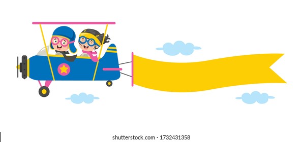 Happy Kid Flying In Airplane