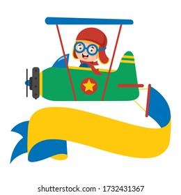 Happy Kid Flying In Airplane