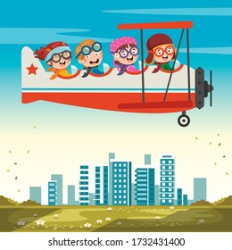 Happy Kid Flying In Airplane