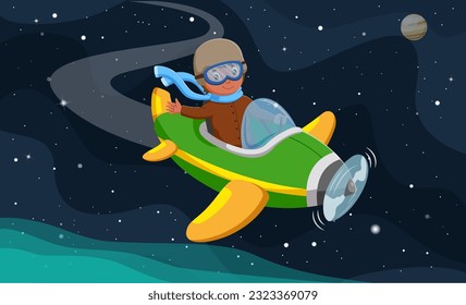 Feliz Niño Volando En Avión. Ilustración del vector