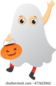 happy kid in a ghost costume