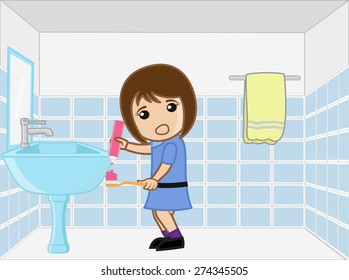 Happy Kid Girl in Bathroom