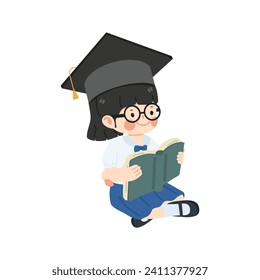 happy kid girl Graduated student cartoon