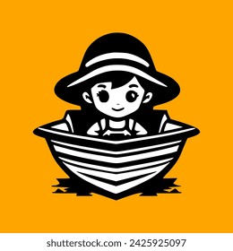 Happy kid girl rafting with a boat
