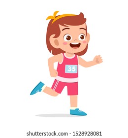 happy kid girl train run marathon jogging