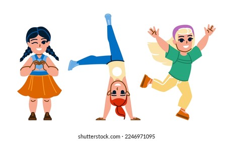 happy kid girl vector. fun childhood, child little, joy young, small fashion, beautiful casual, preteen happy kid girl character. people flat cartoon illustration