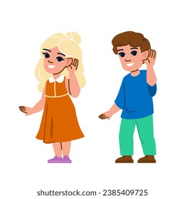 happy kid hear vector. deaf sound, person health, boy listen happy kid hear character. people flat cartoon illustration