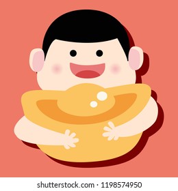 Happy kid holding chinese money. chinese new year concept.