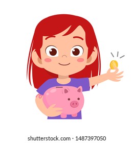 happy kid holding piggy bank vector