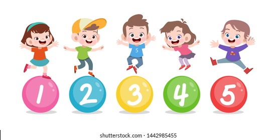 happy kid jump number vector illustration