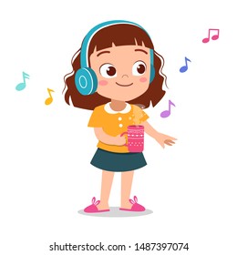 happy kid listening music vector